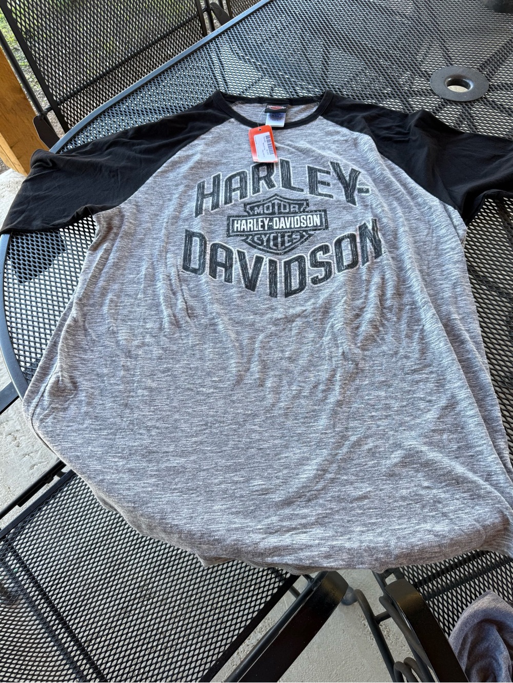 Harley-Davidson Heather Gray & Black Raglan Logo Long Sleeve Tee